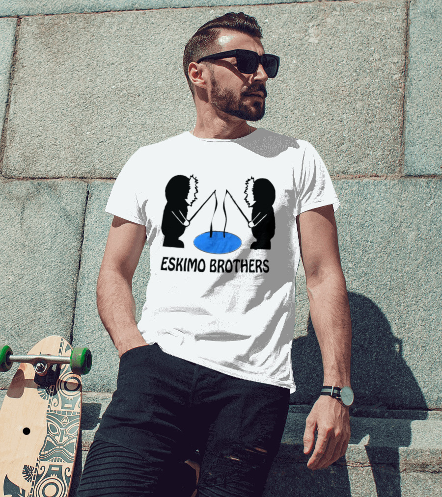Eskimo Brothers Ice Fishing Duo With Hole And Rods T-Shirt