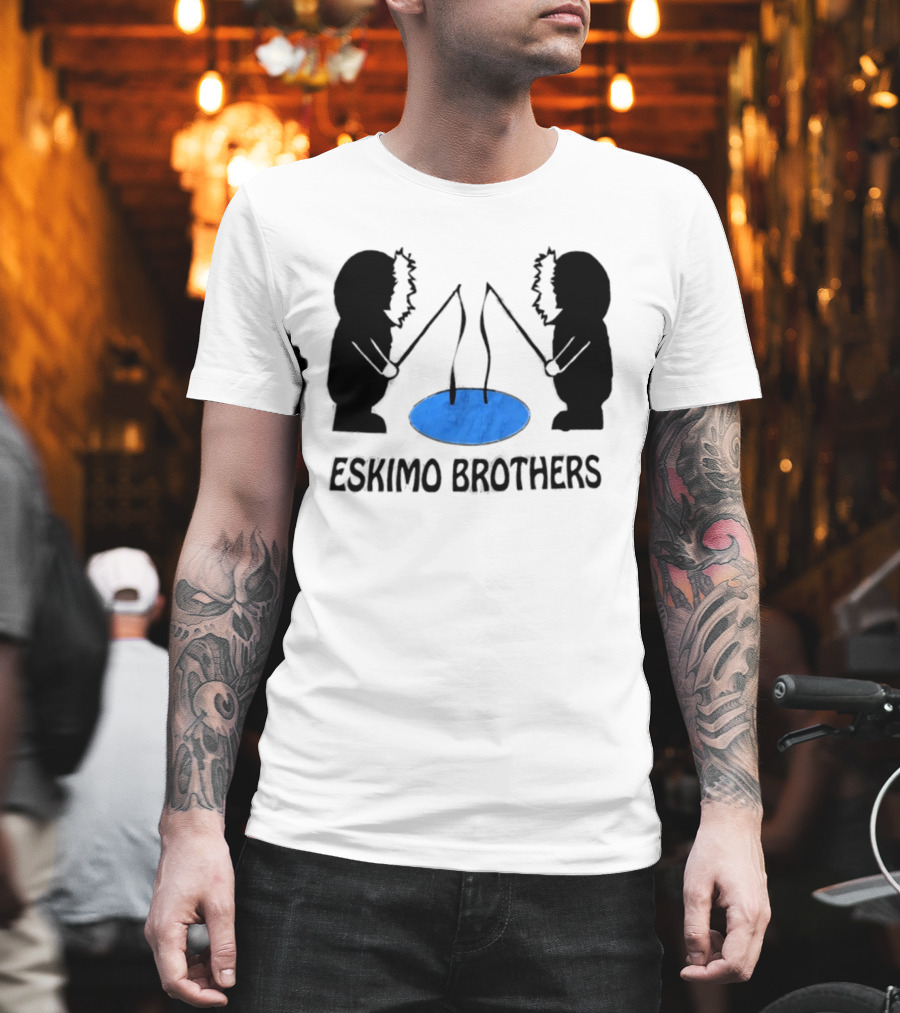 Eskimo Brothers Ice Fishing Duo With Hole And Rods T-Shirt