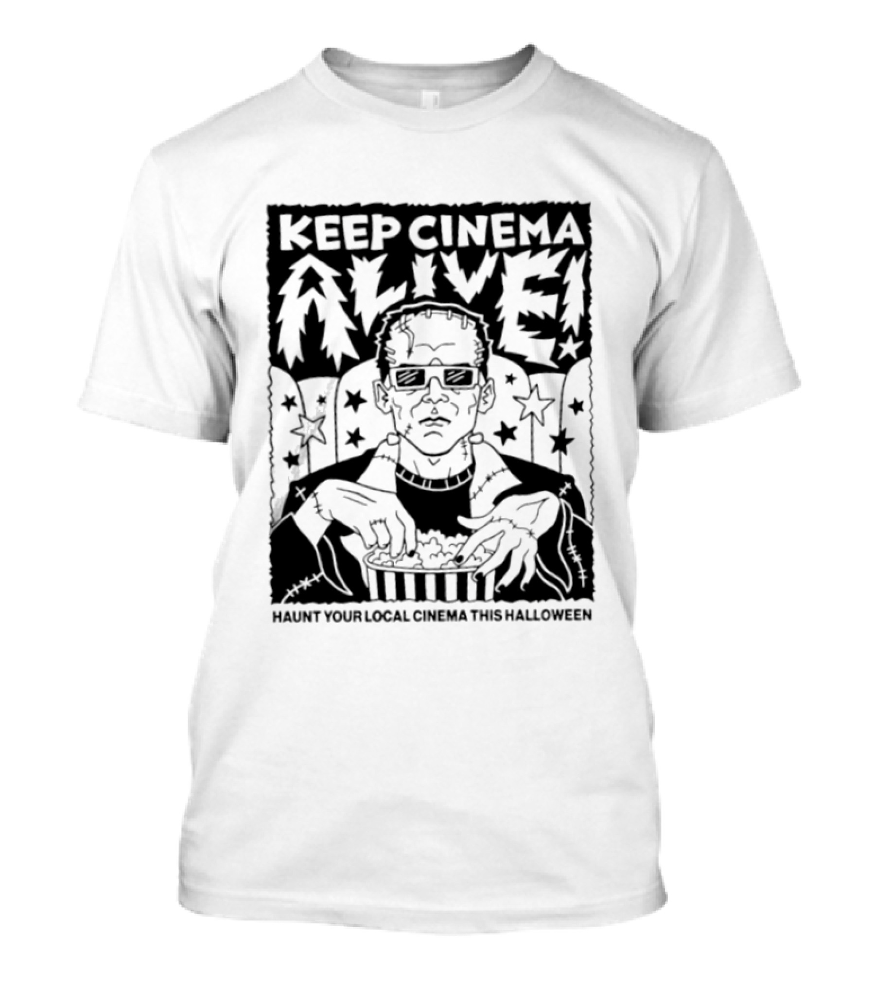Frankenstein Keep Cinema Alive Haunt Your Local Cinema This Halloween Scary Movie Time T-Shirt