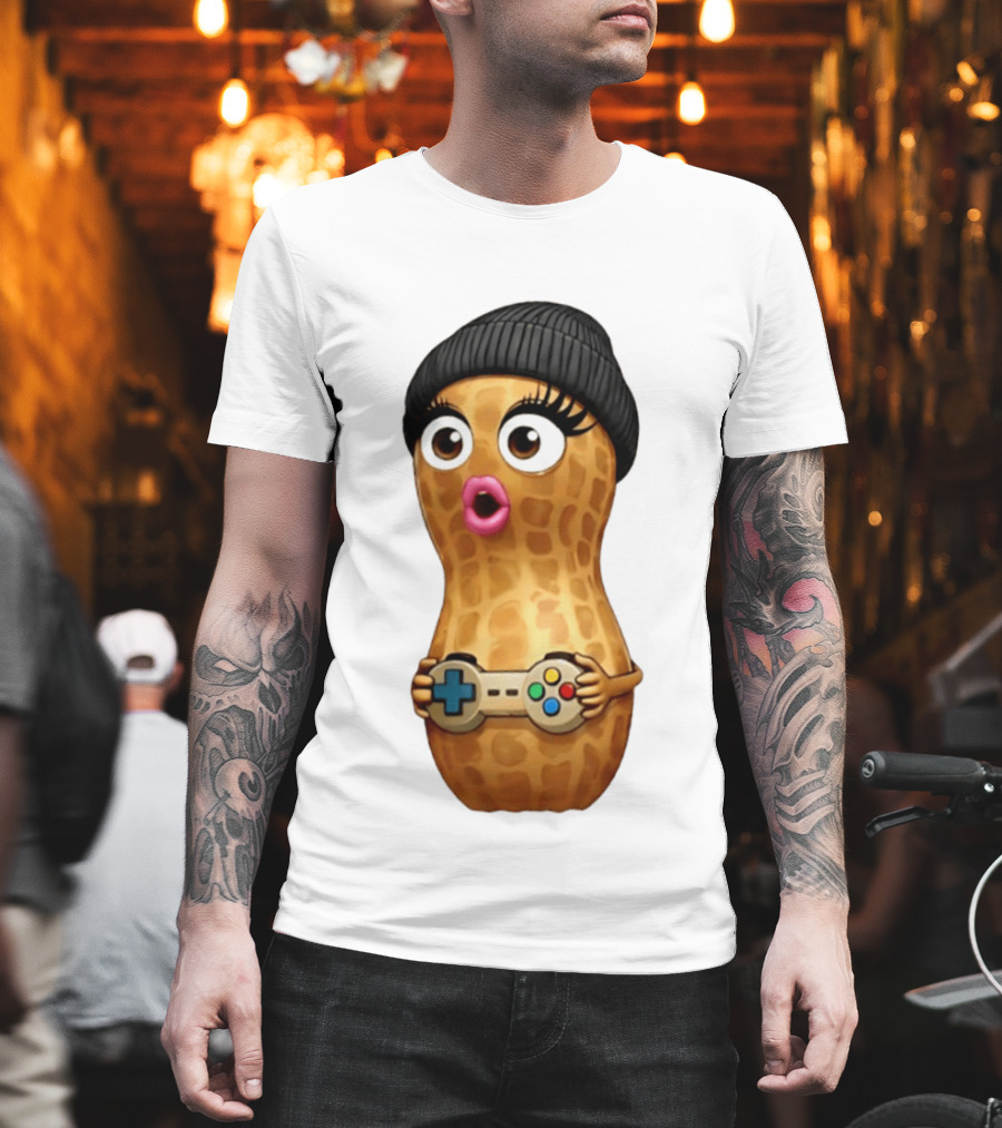 TheBurntPeanut Gamer Peanut With Beanie And Game Controller T-Shirt