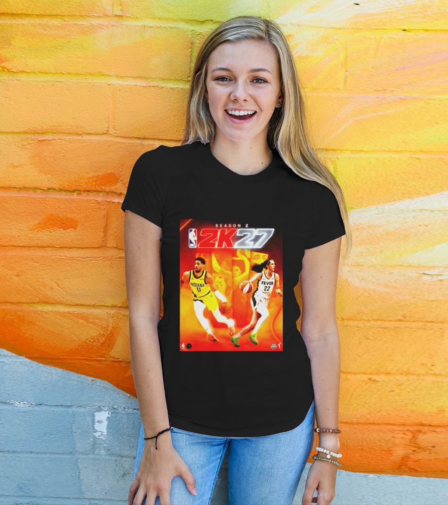 NBA 2K27 Season 2 Tyrese Haliburton Indiana And Caitlin Clark Fever Cover Athletes T-Shirt
