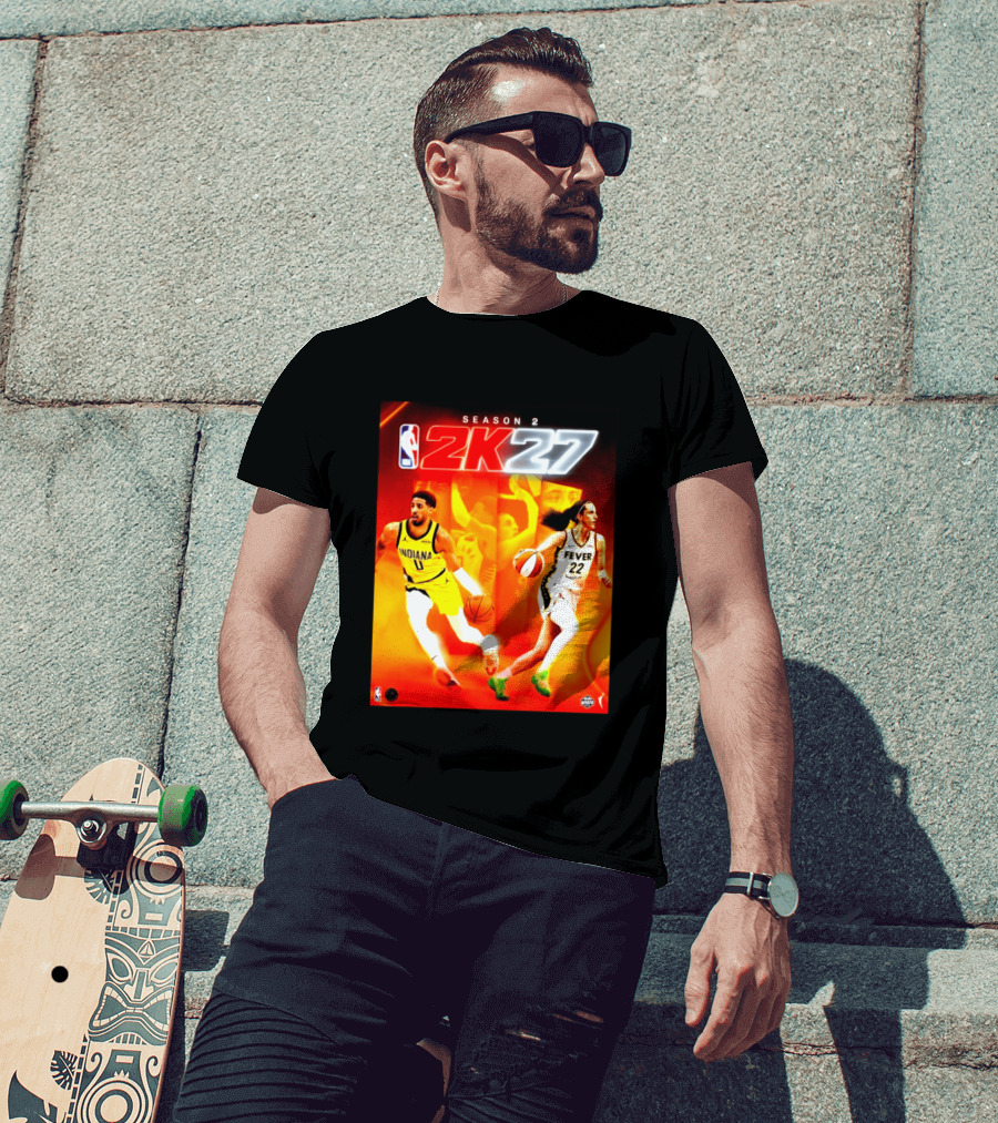NBA 2K27 Season 2 Tyrese Haliburton Indiana And Caitlin Clark Fever Cover Athletes T-Shirt
