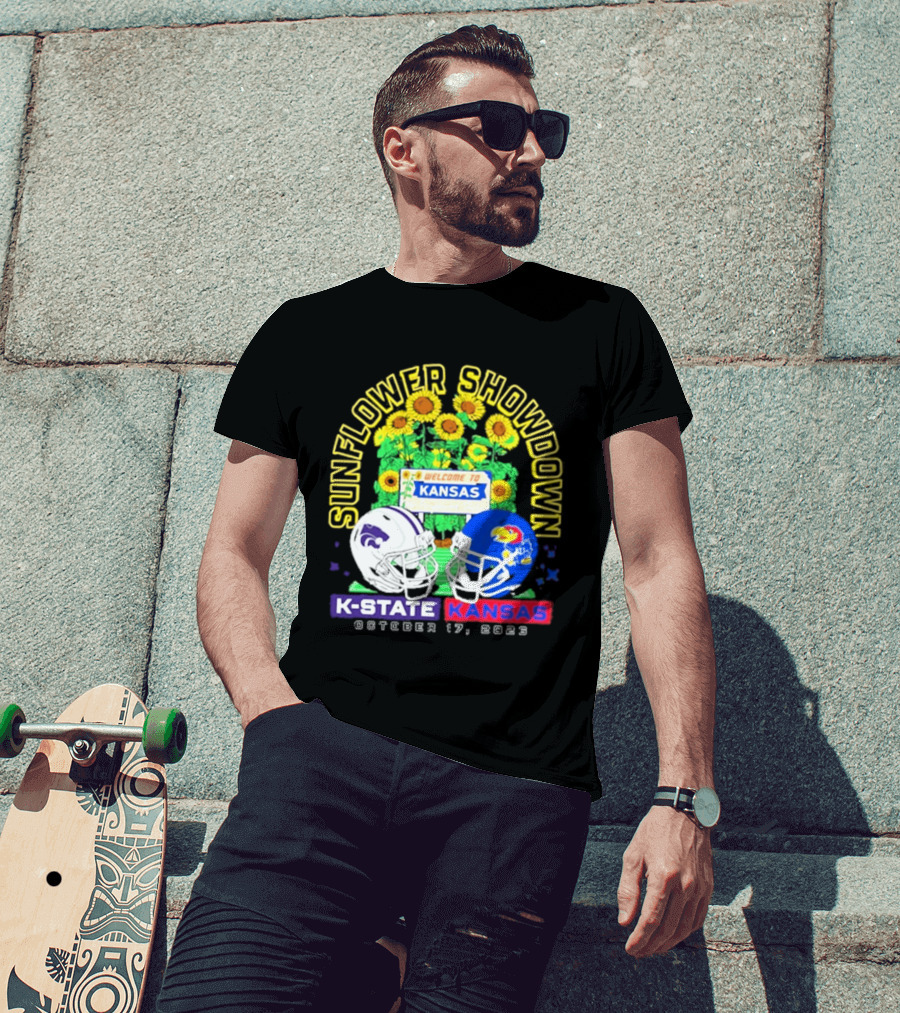 Sunflower Showdown K State Wildcats Vs Kansas Jayhawks October 17 2026 Welcome To Kansas Rivalry T-Shirt