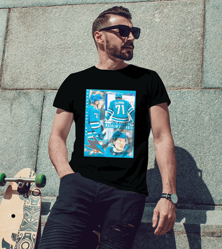 San Jose Sharks Macklin Celebrini 71 NHL 2026 All For One T-Shirt