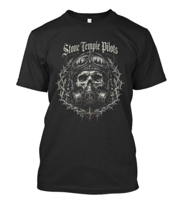 Stone Temple Pilots Gothic Skull Helmet Christmas Wreath Rock Lovers T-Shirt