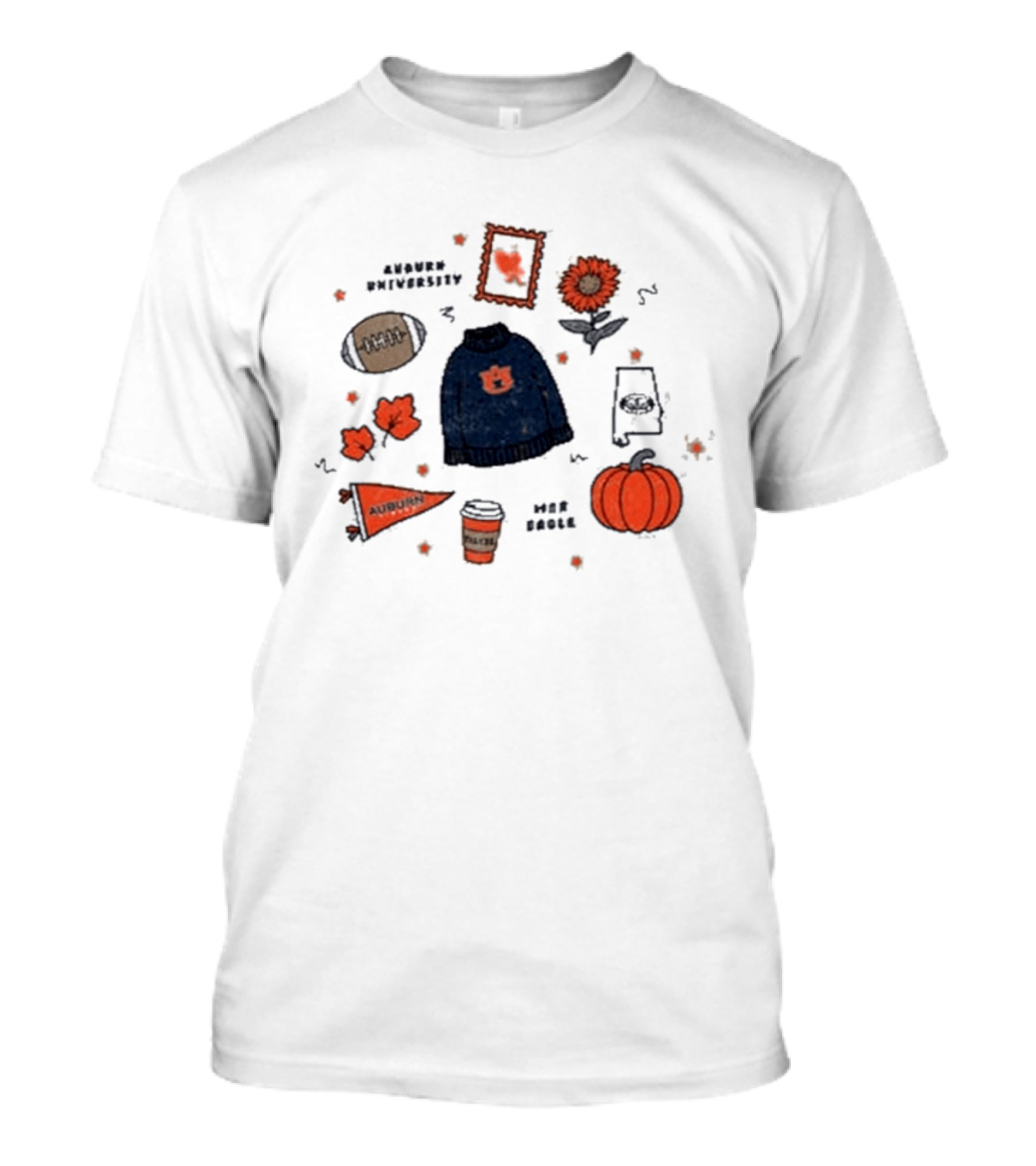 Auburn Tigers Summit Fall Scattered Sweater Football Pumpkin Leaves Latte T-Shirt