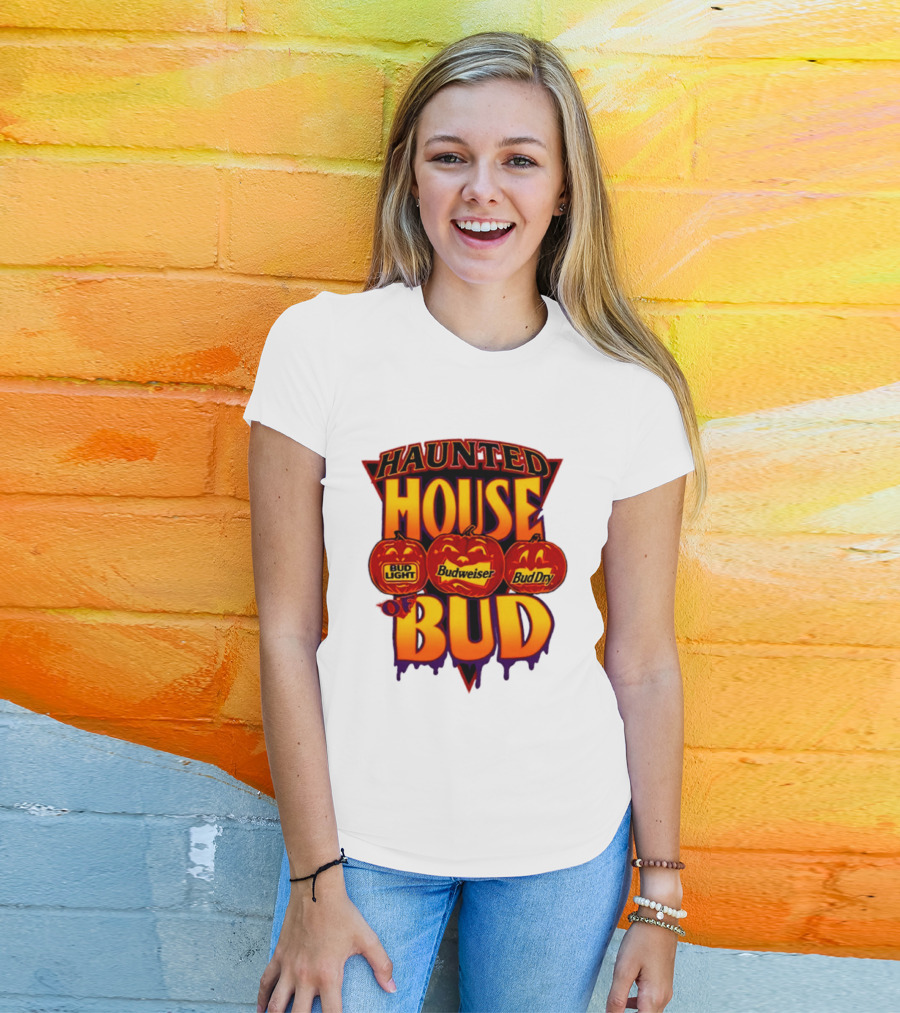 Halloween Haunted House Of Bud Budweiser Bud Light Bud Dry Pumpkins T-Shirt