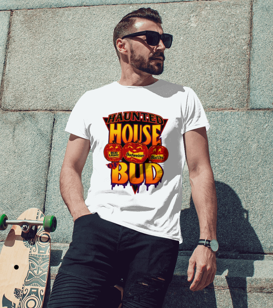 Halloween Haunted House Of Bud Budweiser Bud Light Bud Dry Pumpkins T-Shirt