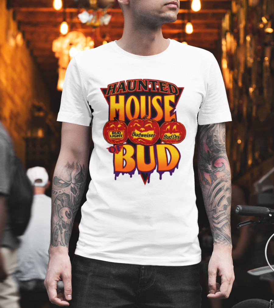 Halloween Haunted House Of Bud Budweiser Bud Light Bud Dry Pumpkins T-Shirt