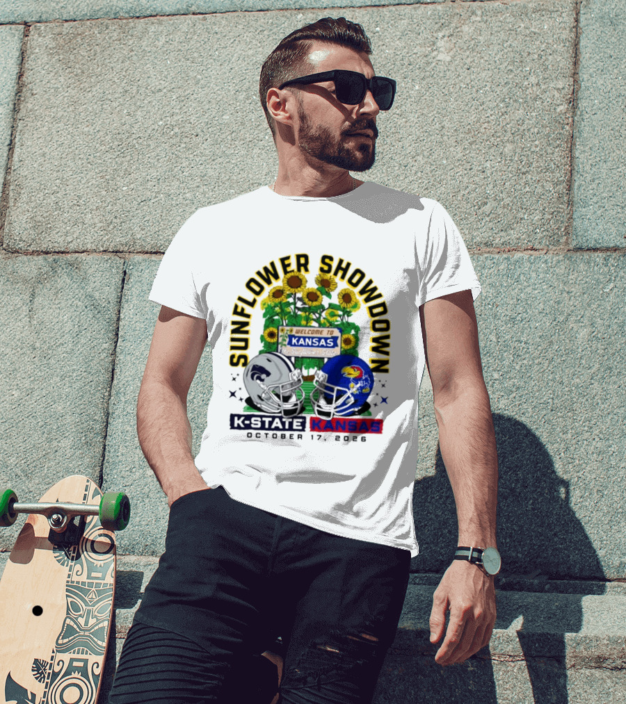 Sunflower Showdown K State Wildcats Vs Kansas Jayhawks October 17 2026 Football Game Welcome To Kansas T-Shirt