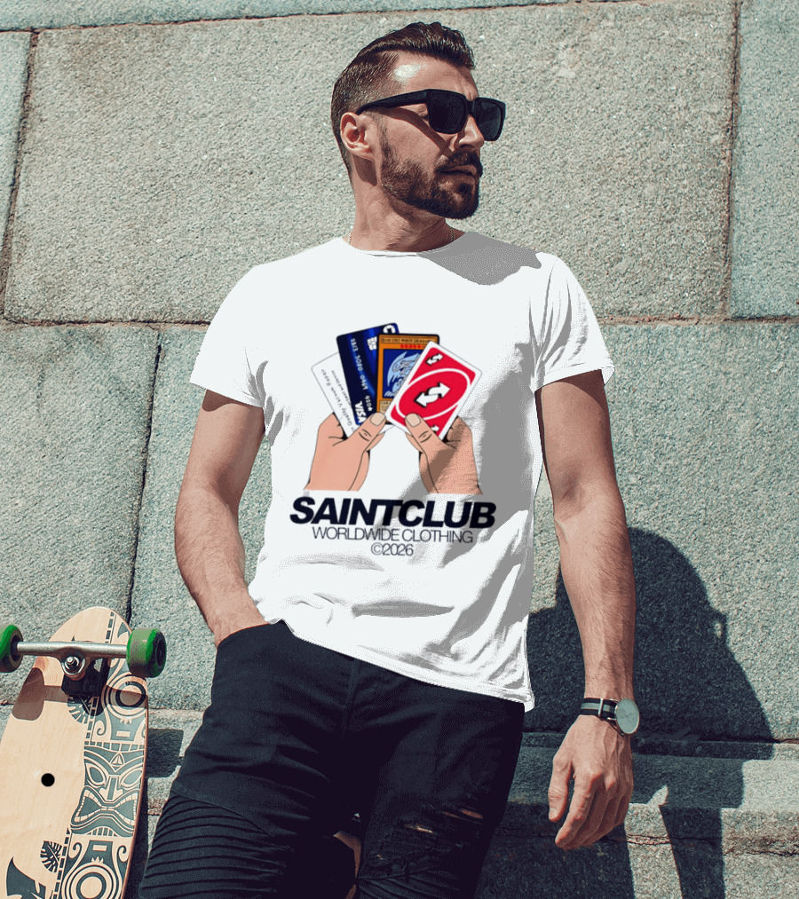 Blue Eyes White Dragon Uno Card Saintclub Worldwide Clothing 2026 T-Shirt