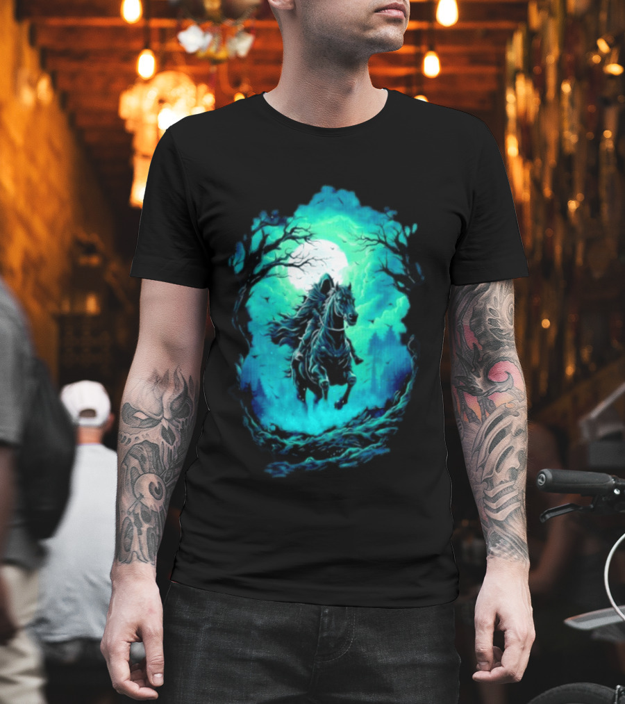 Shadow Rider Dark Fantasy Horse Moon Gothic Scene With Rider And Trees T-Shirt