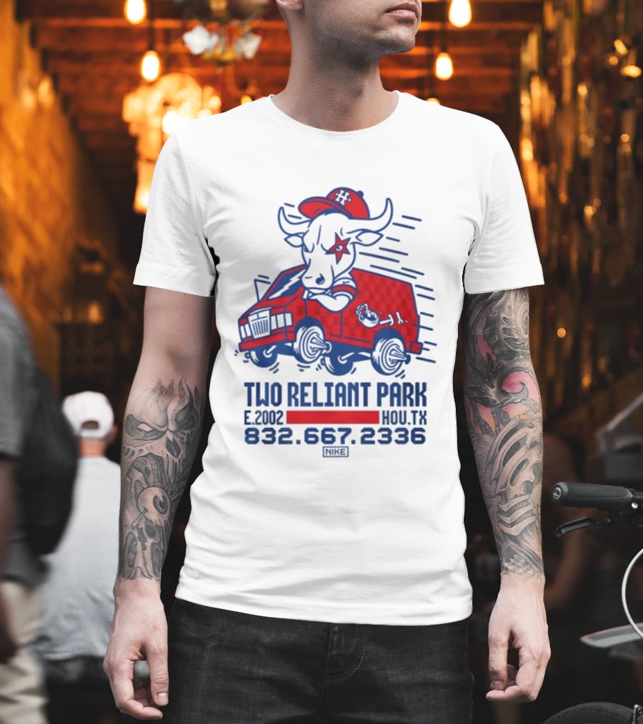 Houston Texans Two Reliant Park Bull And Red Truck E 2012 MOU.TX 832.667.2336 T-Shirt
