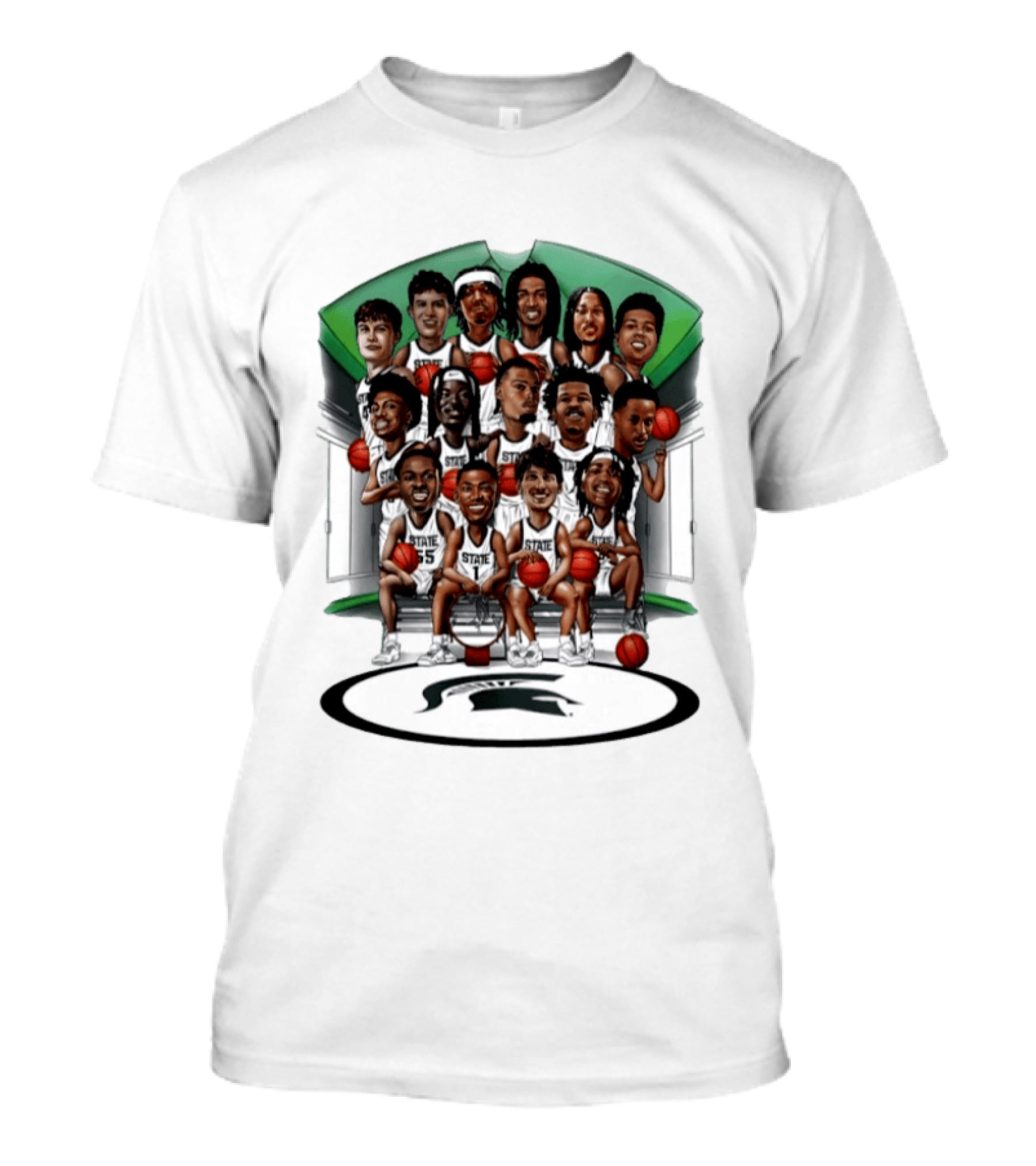 Michigan State Spartans Izzone Collage Team Caricatures Two Sided Back T-Shirt