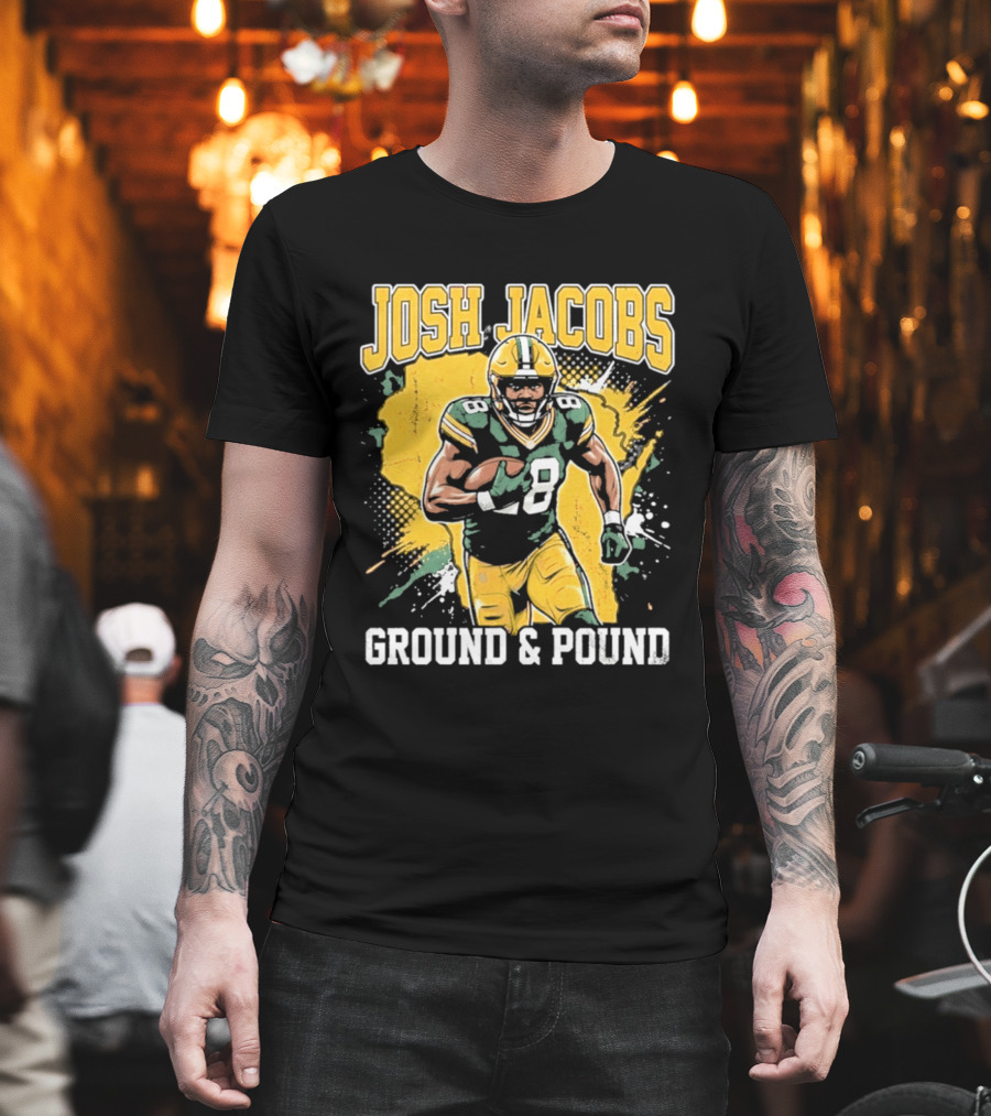 Josh Jacobs Ground & Pound Running Back Art Green And Gold Player T-Shirt