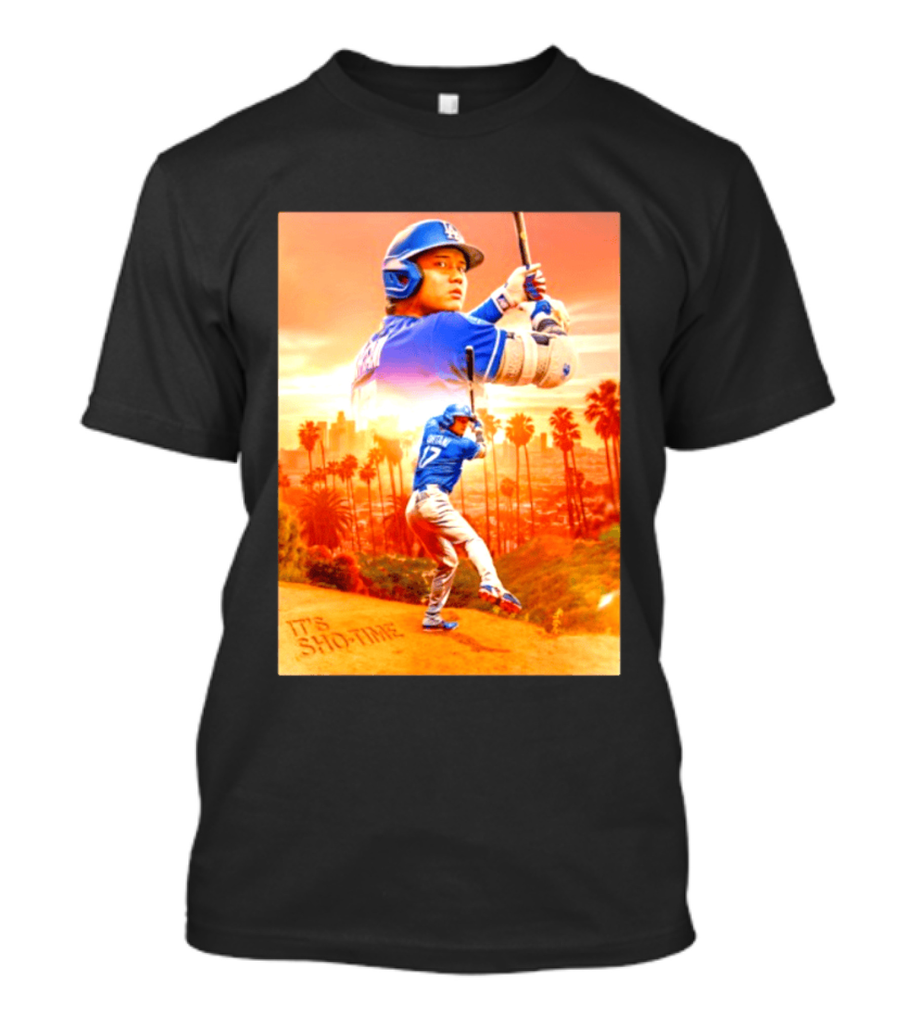 Shohei Ohtani Los Angeles Dodgers MLB It's Show Time Skyline Baseball Player T-Shirt