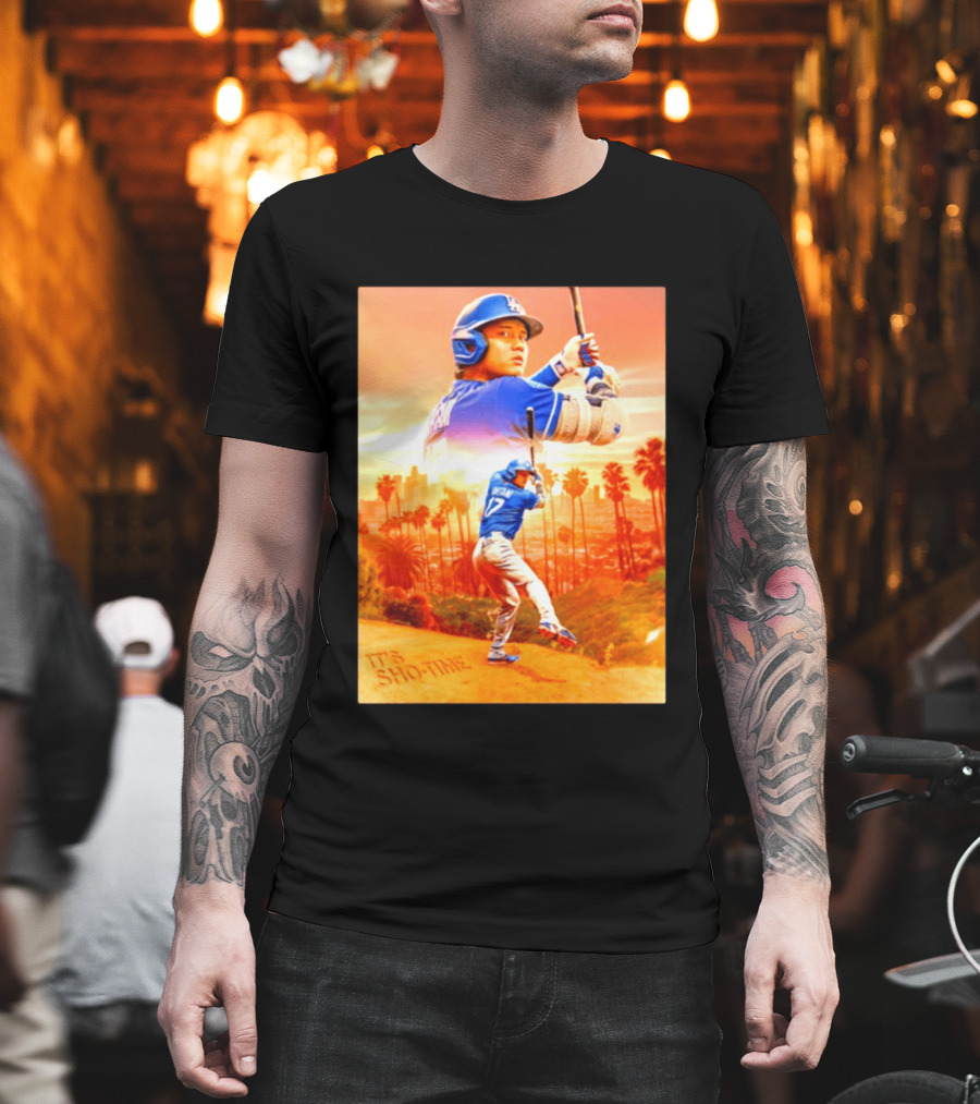 Shohei Ohtani Los Angeles Dodgers MLB It's Show Time Skyline Baseball Player T-Shirt