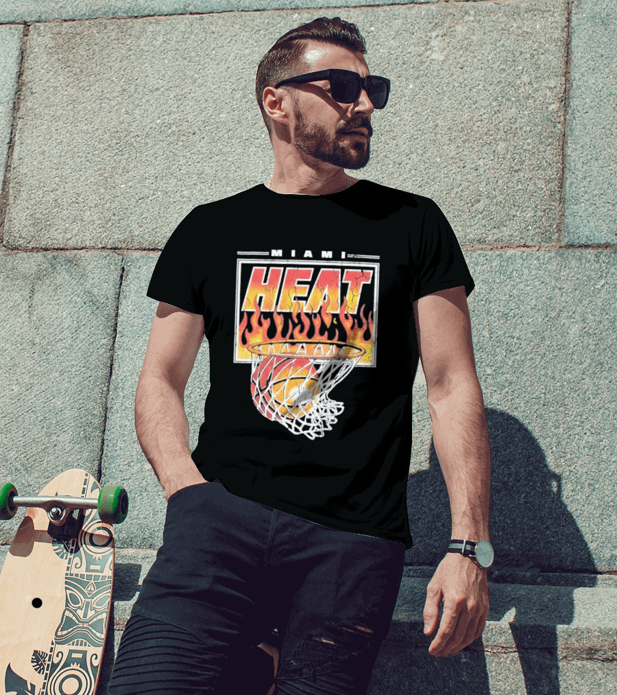 Miami Heat Flaming Hoop Basketball Fiery Dunk T-Shirt