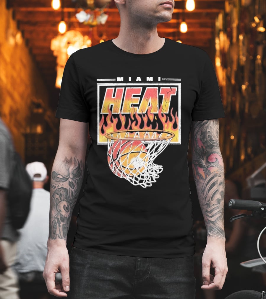 Miami Heat Flaming Hoop Basketball Fiery Dunk T-Shirt