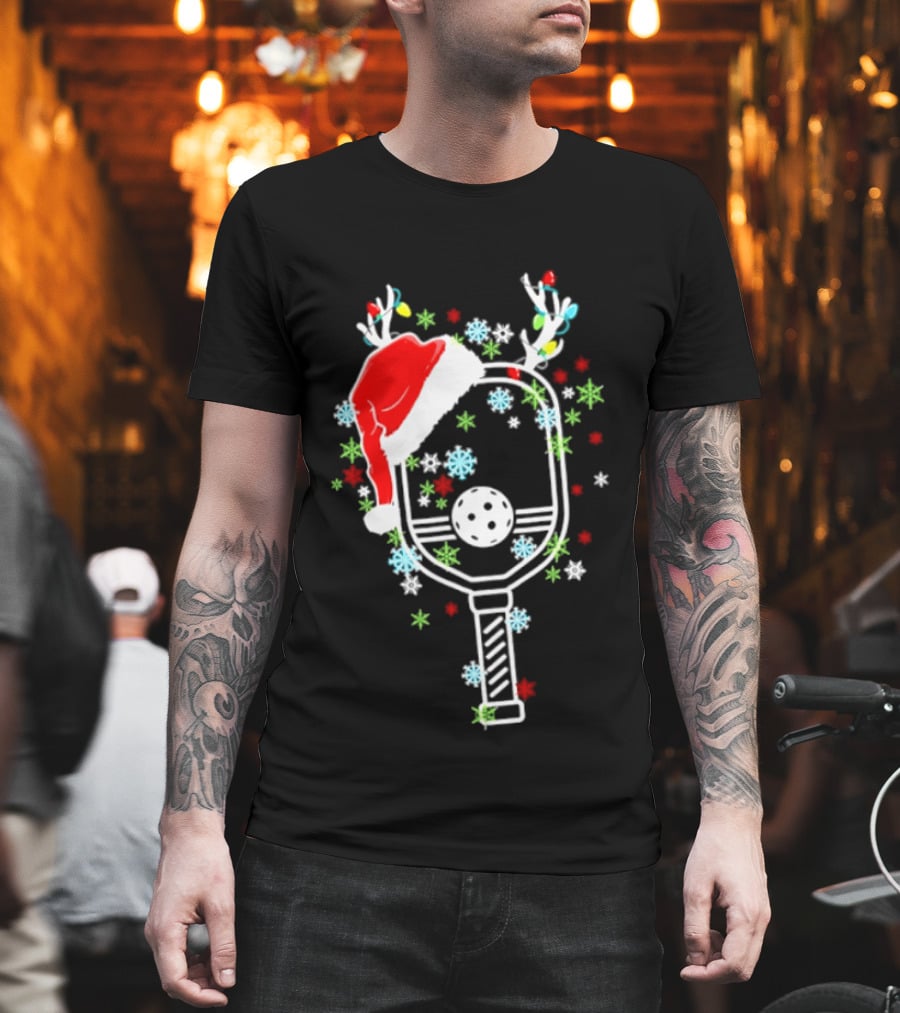 Pickleball Christmas 2026 Festive Paddle With Santa Hat And Holiday Decorations T-Shirt