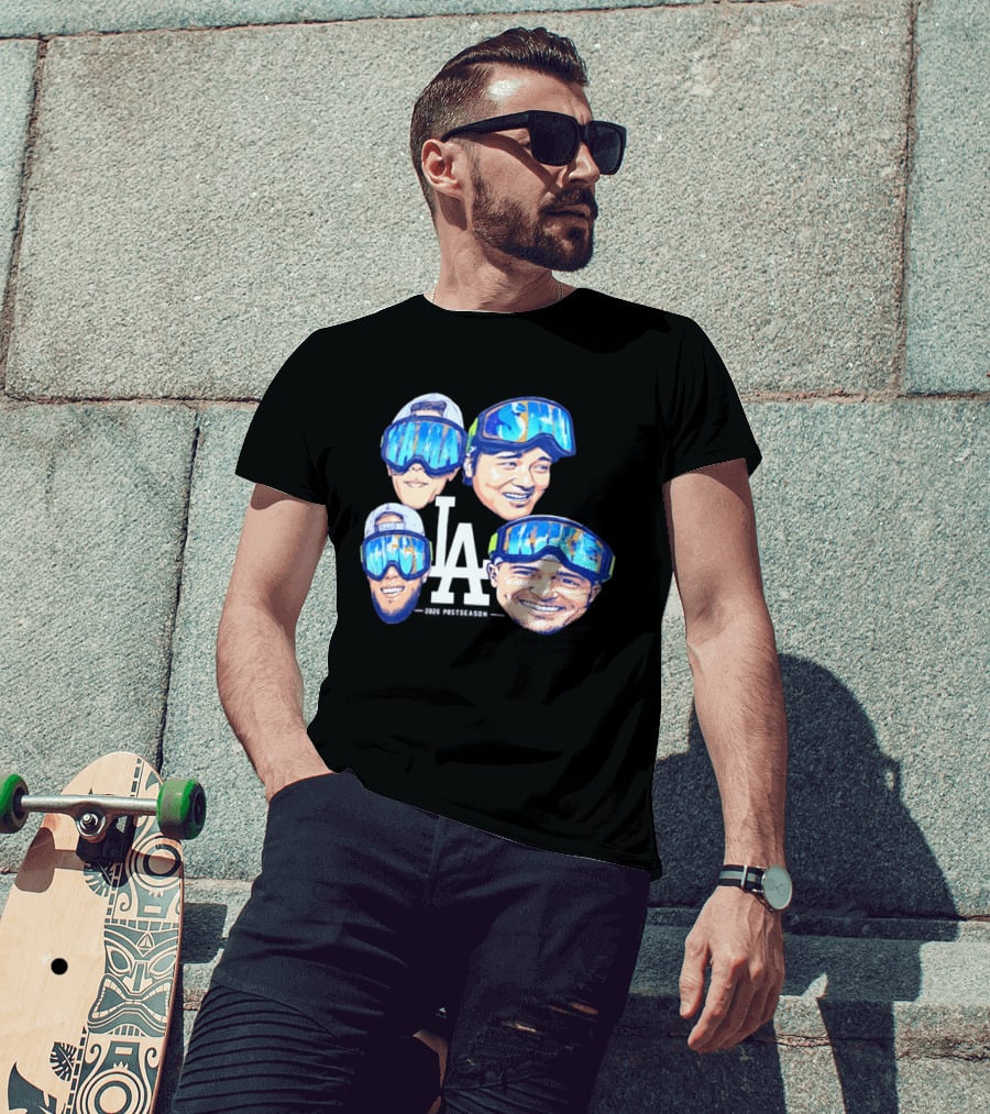 Los Angeles Dodgers 2026 Postseason Big Head LA Goggles MAMA SMILE MIKE T-Shirt
