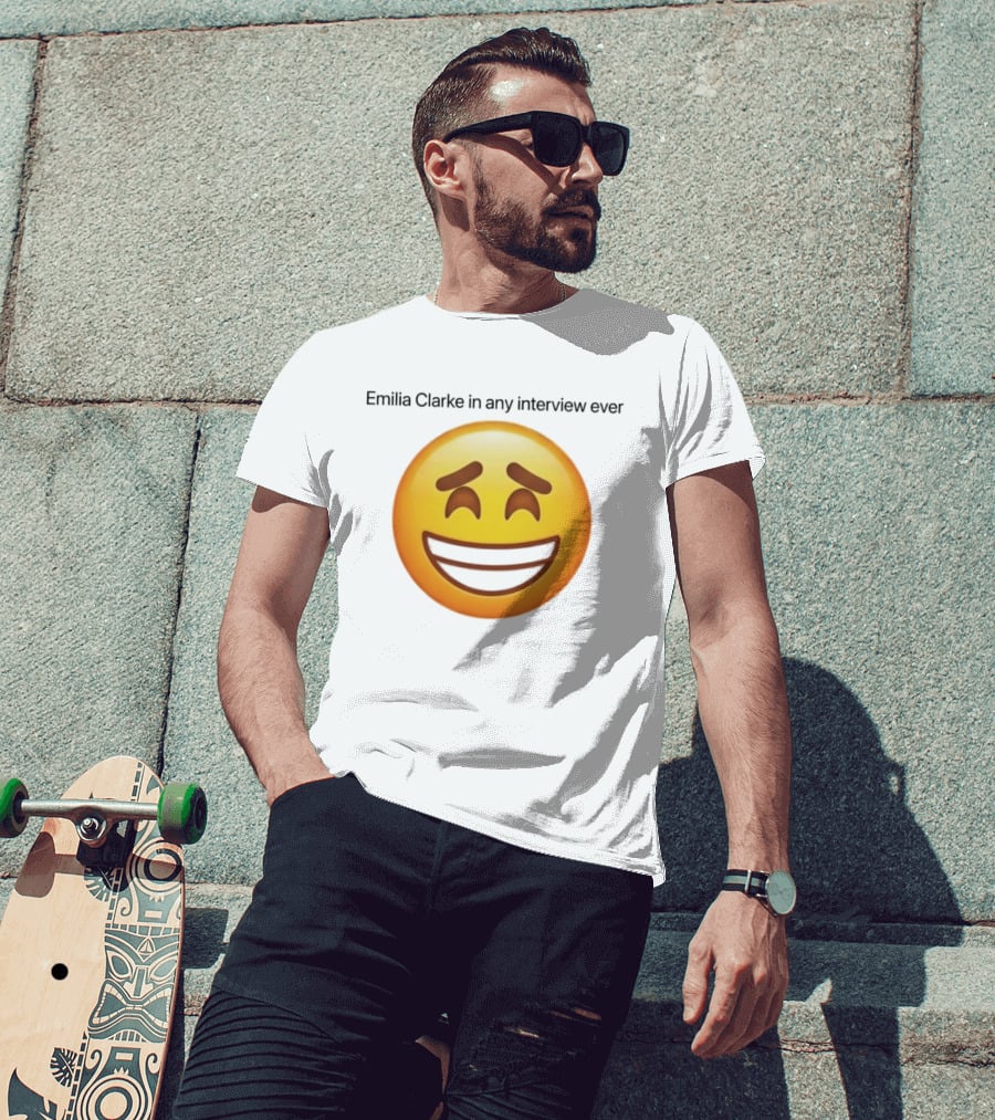 Emilia Clarke In Any Interview Ever Smiling Emoji T-Shirt