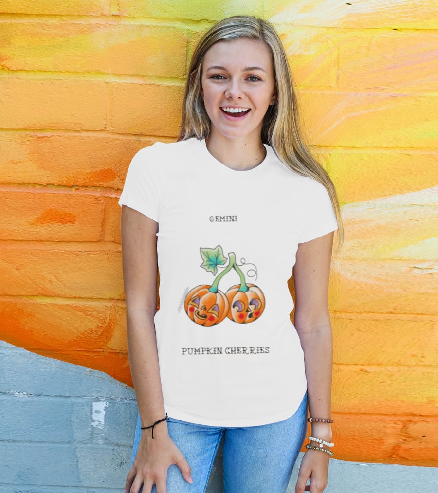 Gemini Pumpkin Cherries Zodiac 2026 Halloween Twins T-Shirt