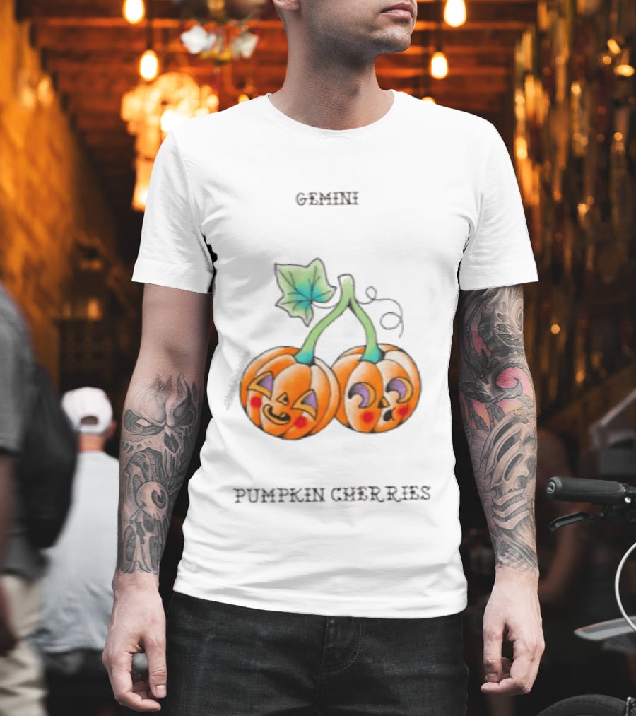 Gemini Pumpkin Cherries Zodiac 2026 Halloween Twins T-Shirt