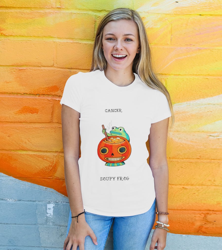 Halloween Cancer Zodiac Soupy Frog Pumpkin T-Shirt