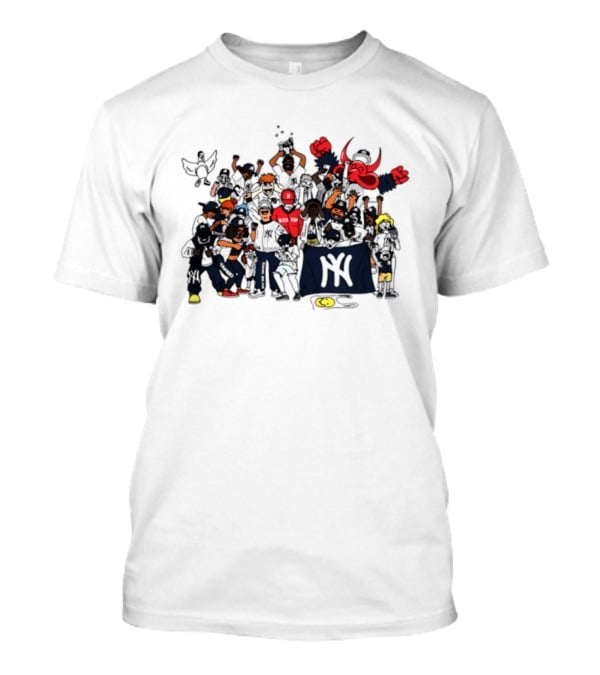 New York Yankees Fans Cartoon MLB Postseason 2026 Celebratory Group Scene T-Shirt