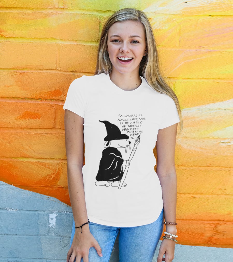 Snoopy Wizard Never Late Nor Early Arrives Precisely When He Means To T-Shirt