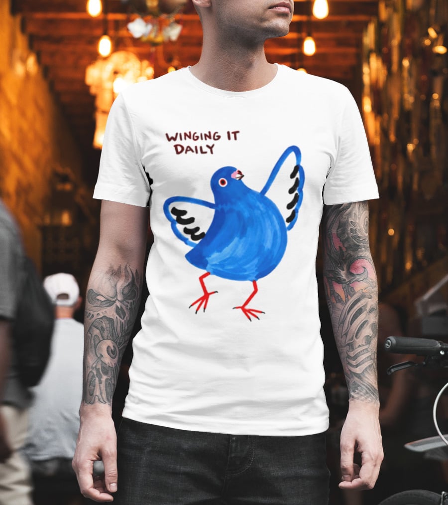 Winging It Daily Pigeon Cartoon Bird T-Shirt