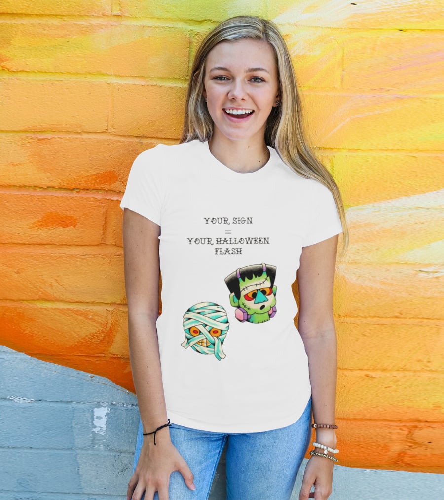 Your Sign Equals Your Halloween Flash Mummy Frankenstein Head T-Shirt