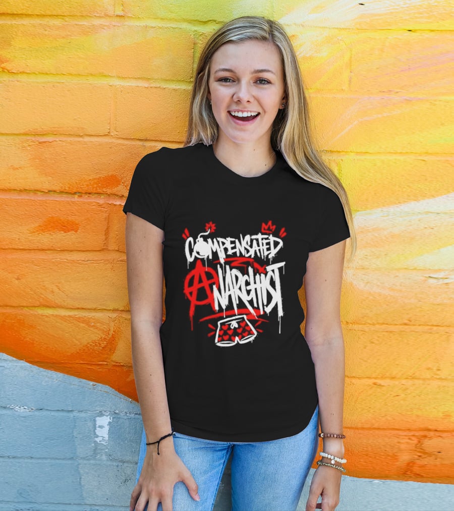 Compensated Anarchist With Bomb And Heart Shorts Graffiti Style Anarchism T-Shirt