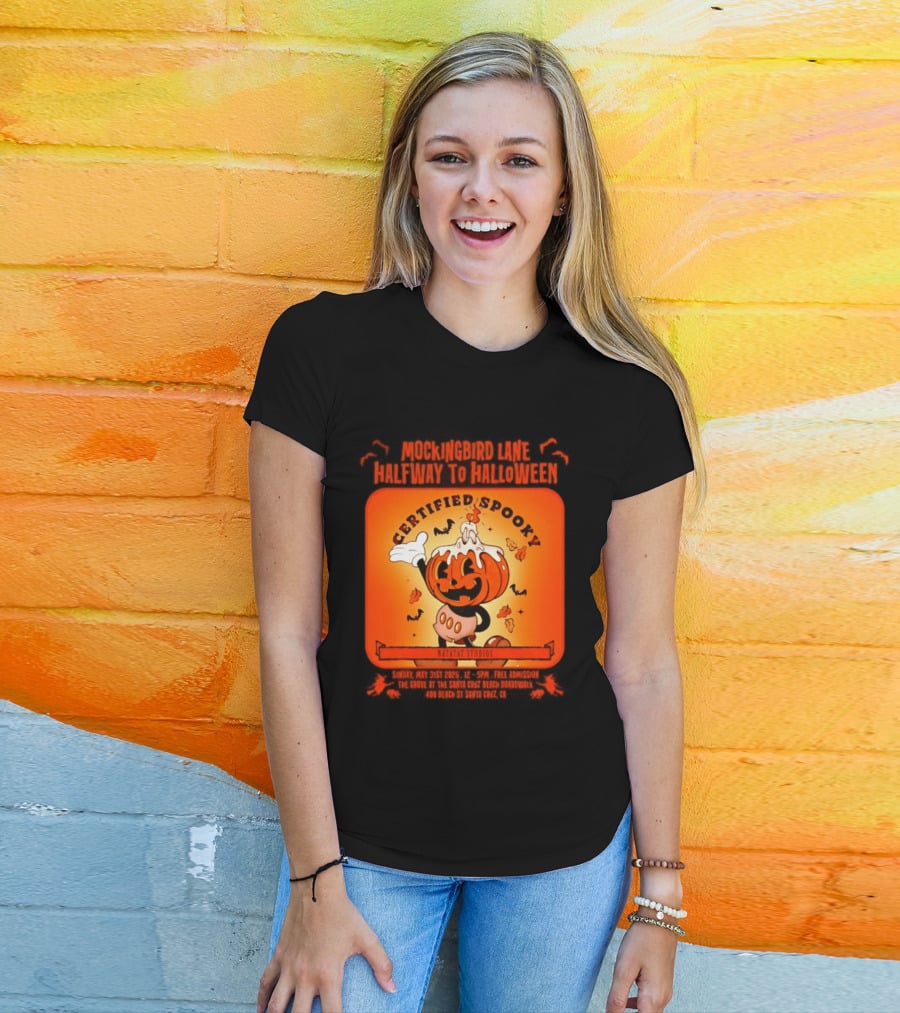 Mockingbird Lane Halfway To Halloween Certified Spooky Natatat Studios Vintage Cartoon Pumpkin T-Shirt