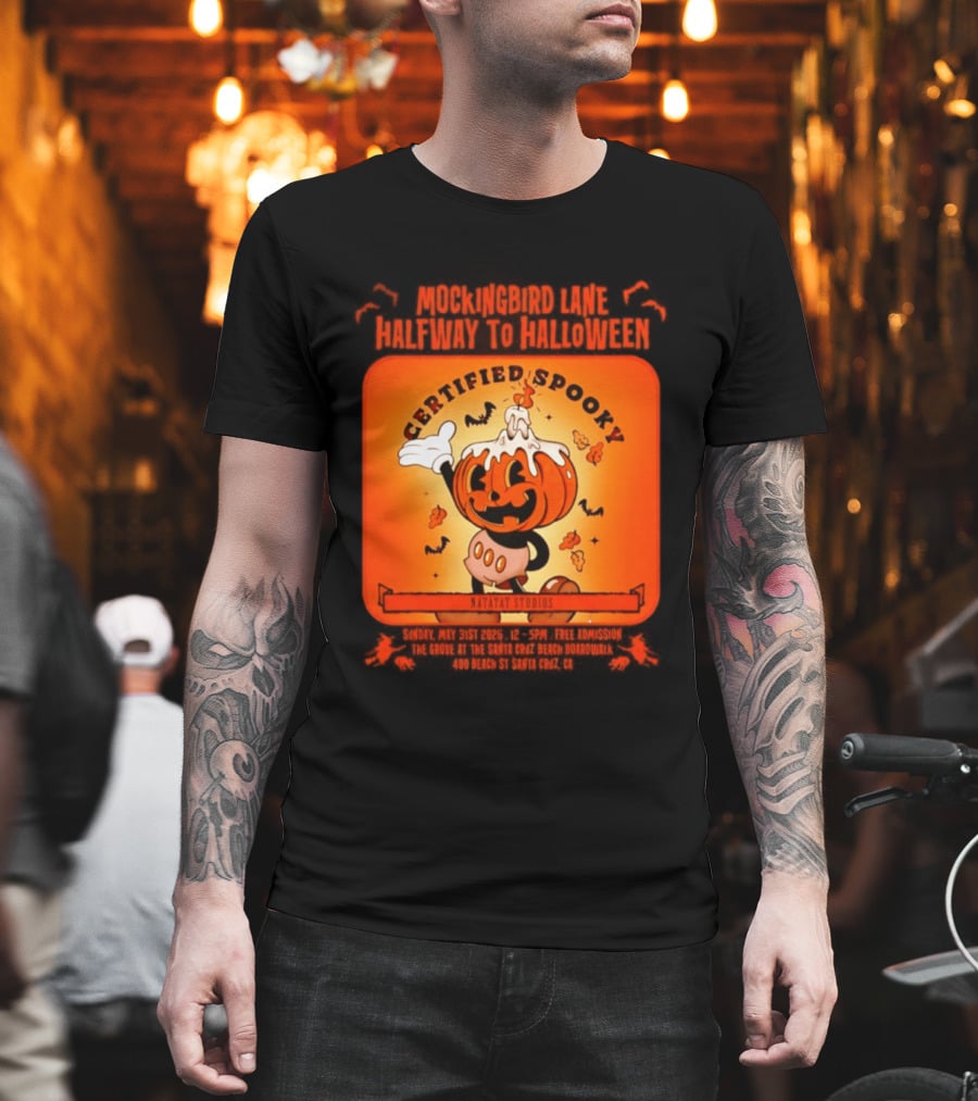 Mockingbird Lane Halfway To Halloween Certified Spooky Natatat Studios Vintage Cartoon Pumpkin T-Shirt
