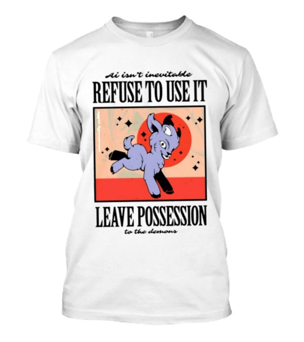 AI Isn't Inevitable Refuse To Use It Leave Possession To The Demons Vintage Style Creepy Cute Cartoon Goat T-Shirt