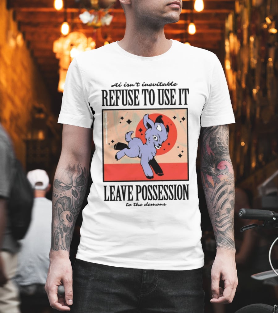 AI Isn't Inevitable Refuse To Use It Leave Possession To The Demons Vintage Style Creepy Cute Cartoon Goat T-Shirt