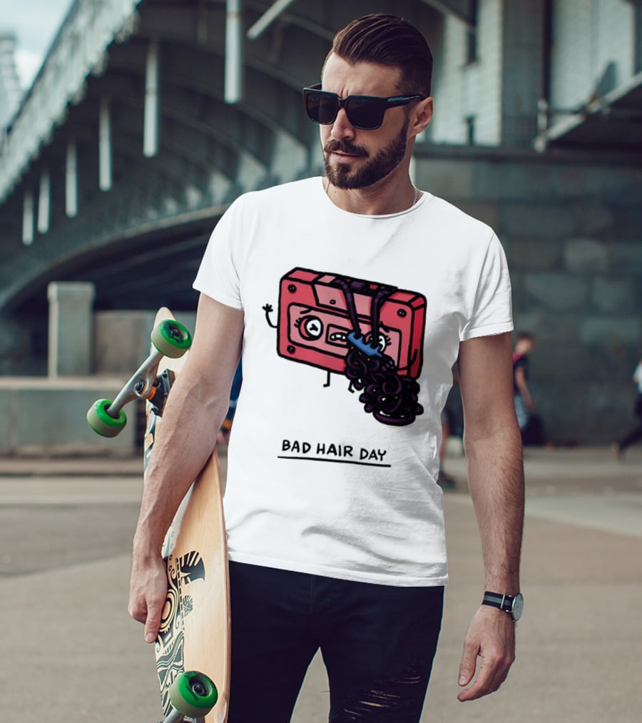 Bad Hair Day Cassette Tape Music Humor Retro 90s T-Shirt