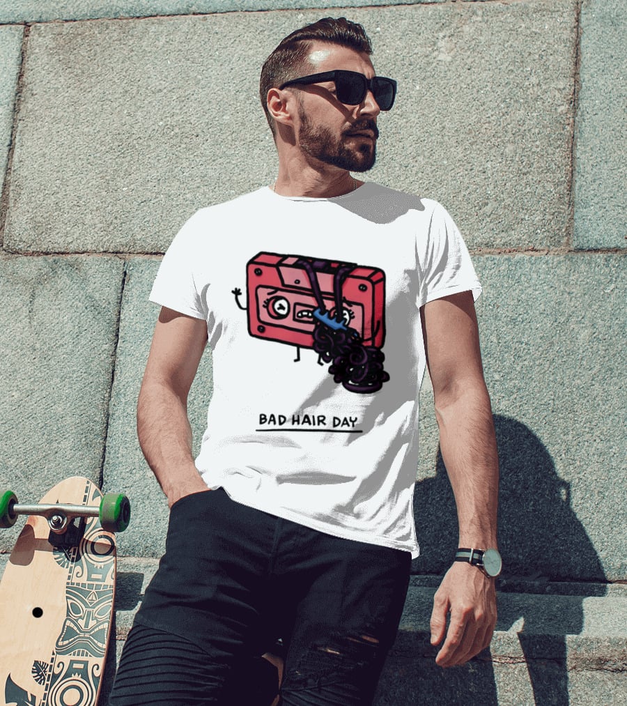 Bad Hair Day Cassette Tape Music Humor Retro 90s T-Shirt