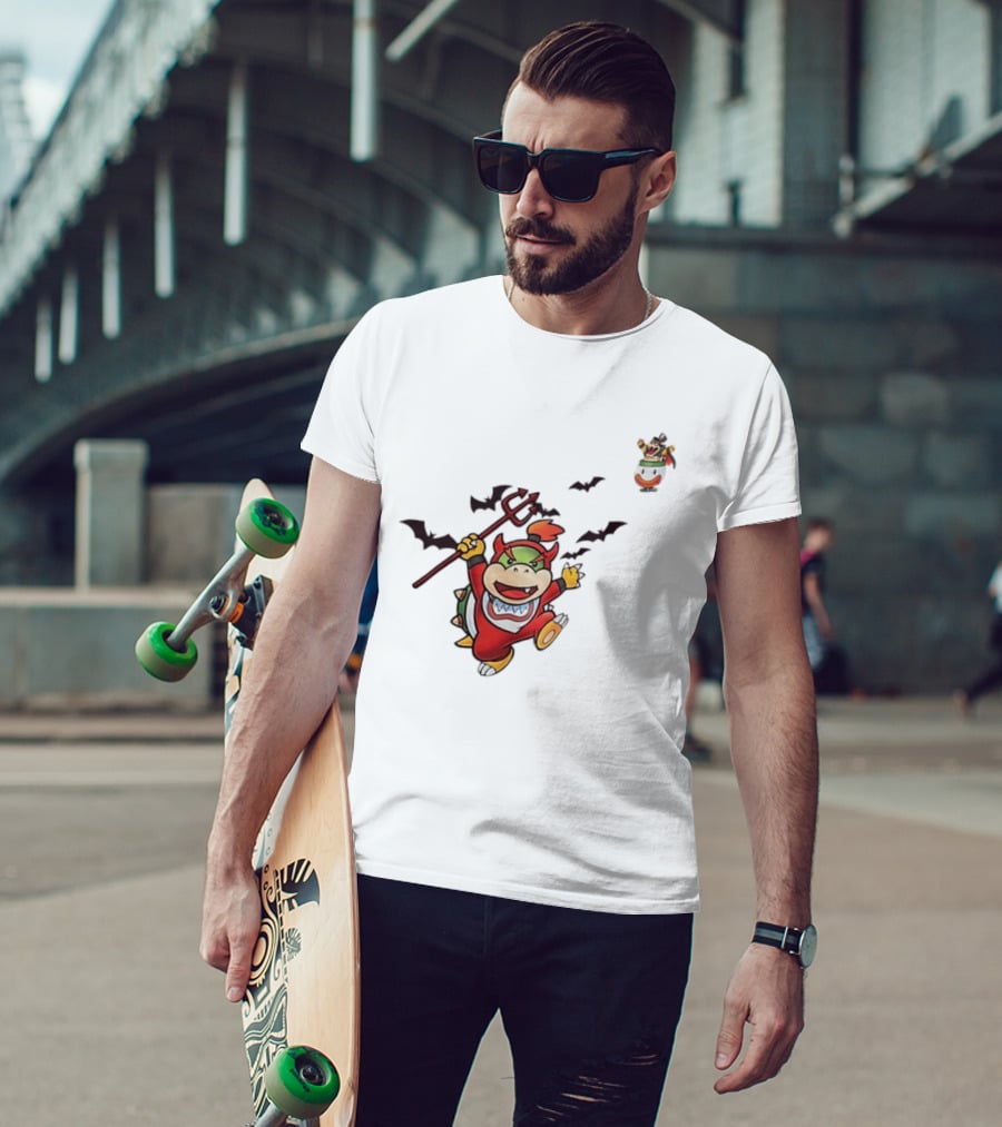 Bowser Jr Halloween Devil Costume Bats Bowser Clown Car T-Shirt