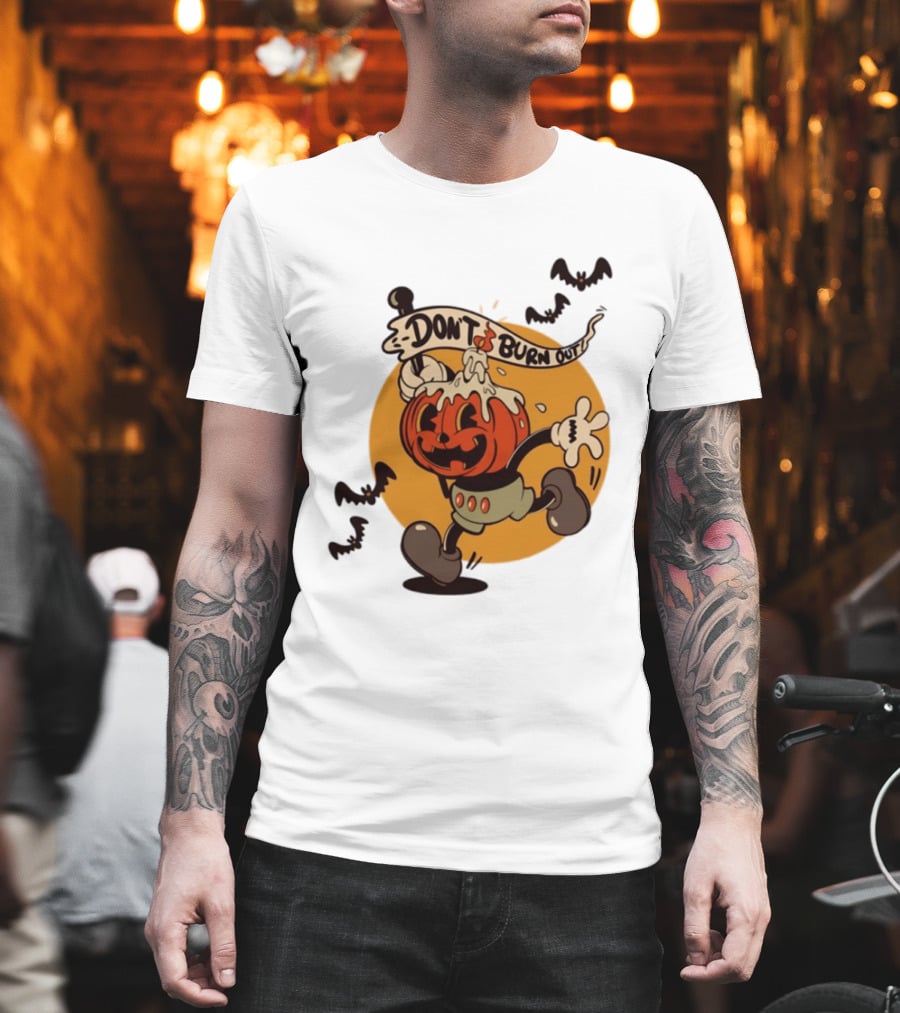 Don't Burn Out Pumpkin Candle Cartoon Halloween 2026 T-Shirt