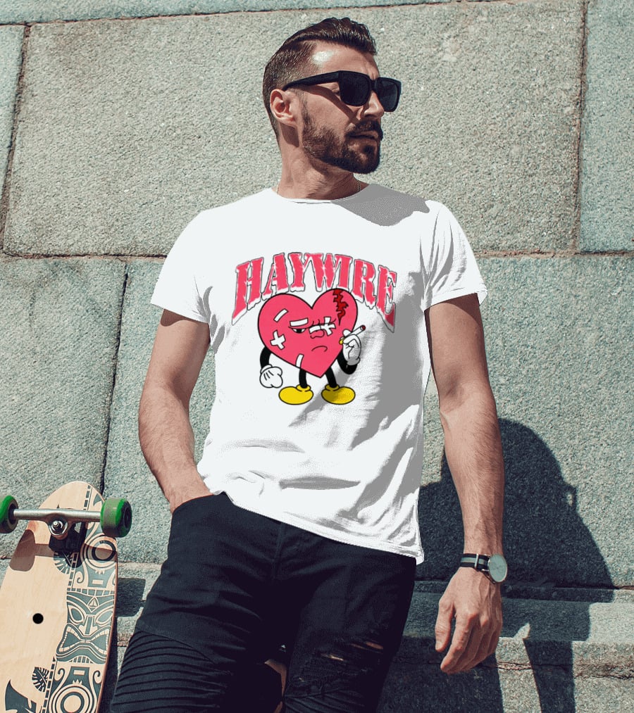 Haywire Heart Cartoon With Cigarette And Patches T-Shirt