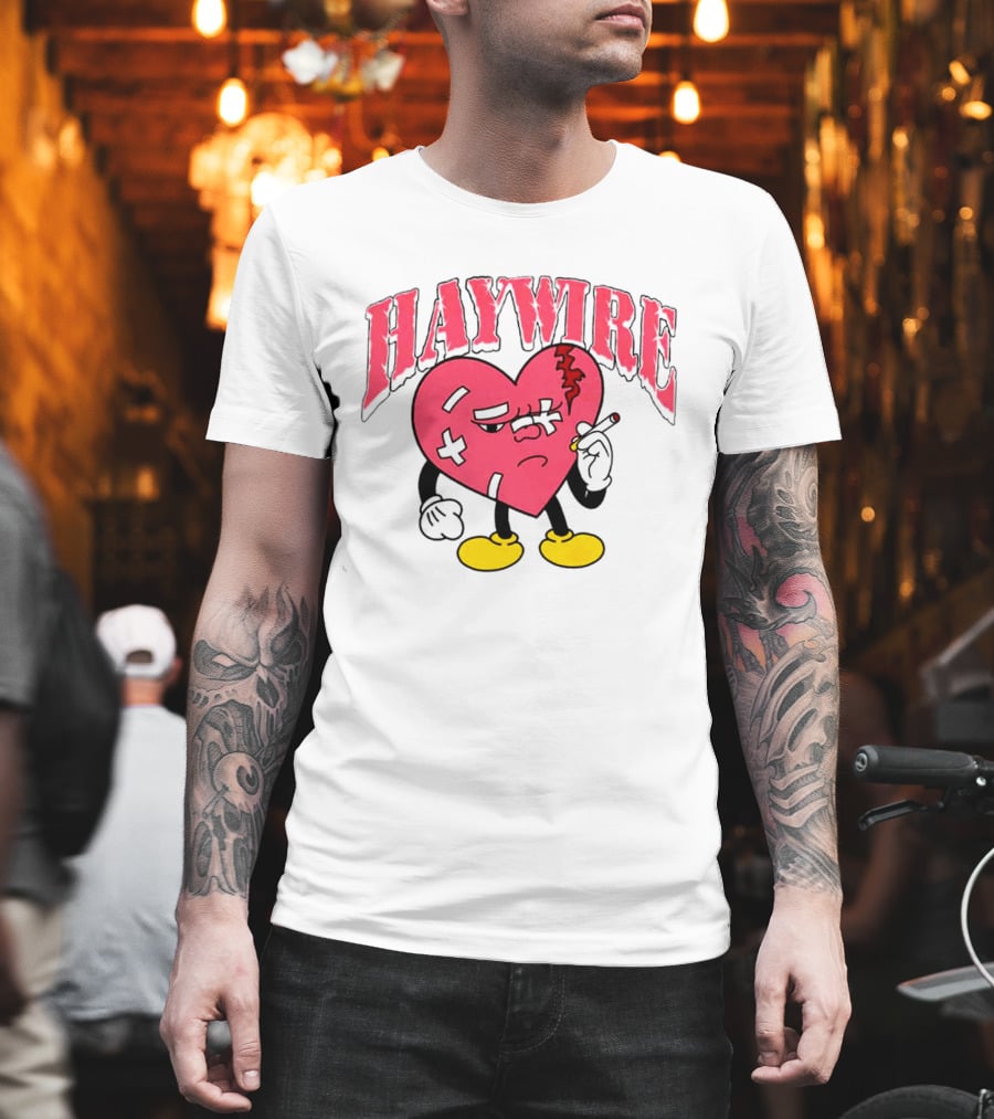 Haywire Heart Cartoon With Cigarette And Patches T-Shirt