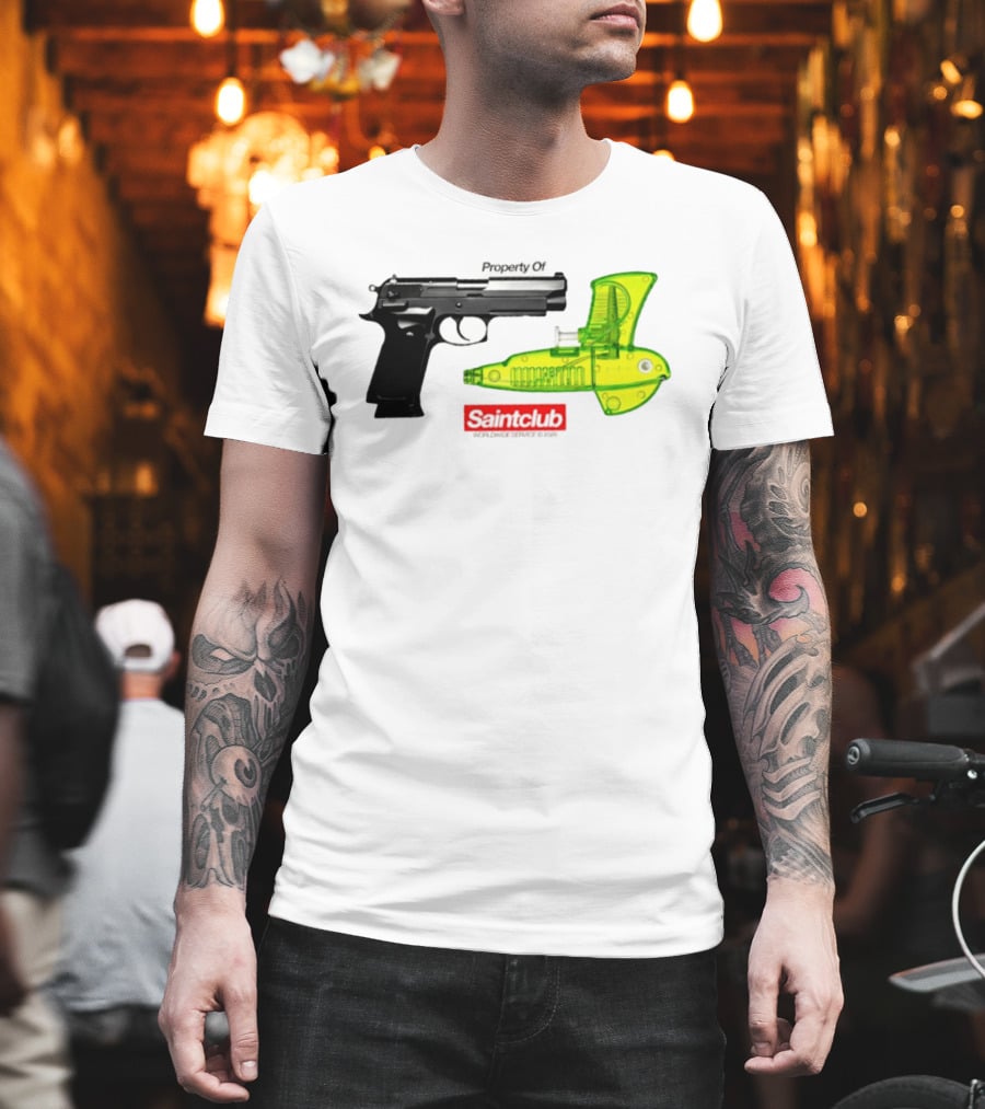Pistol Property Saintclub Worldwide Service 2026 Black And Green Water Guns T-Shirt