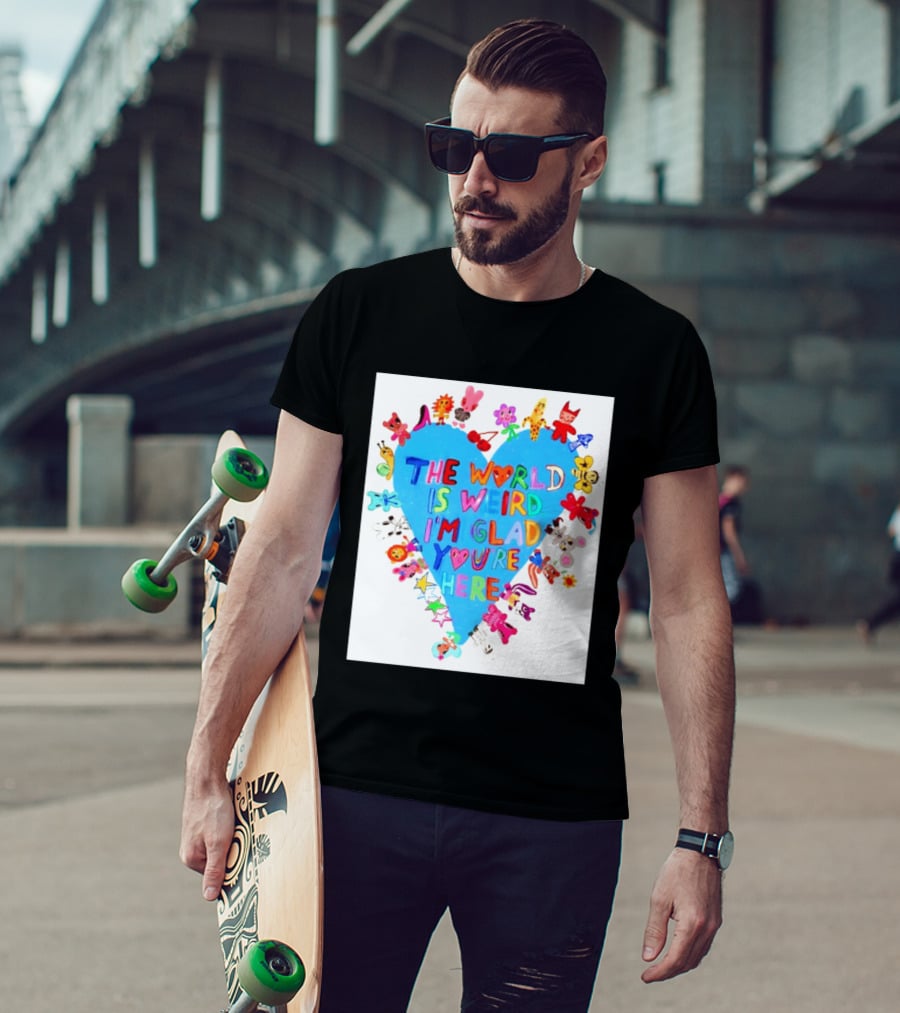 The World Is Weird I'm Glad You're Here Colorful Heart Animals T-Shirt