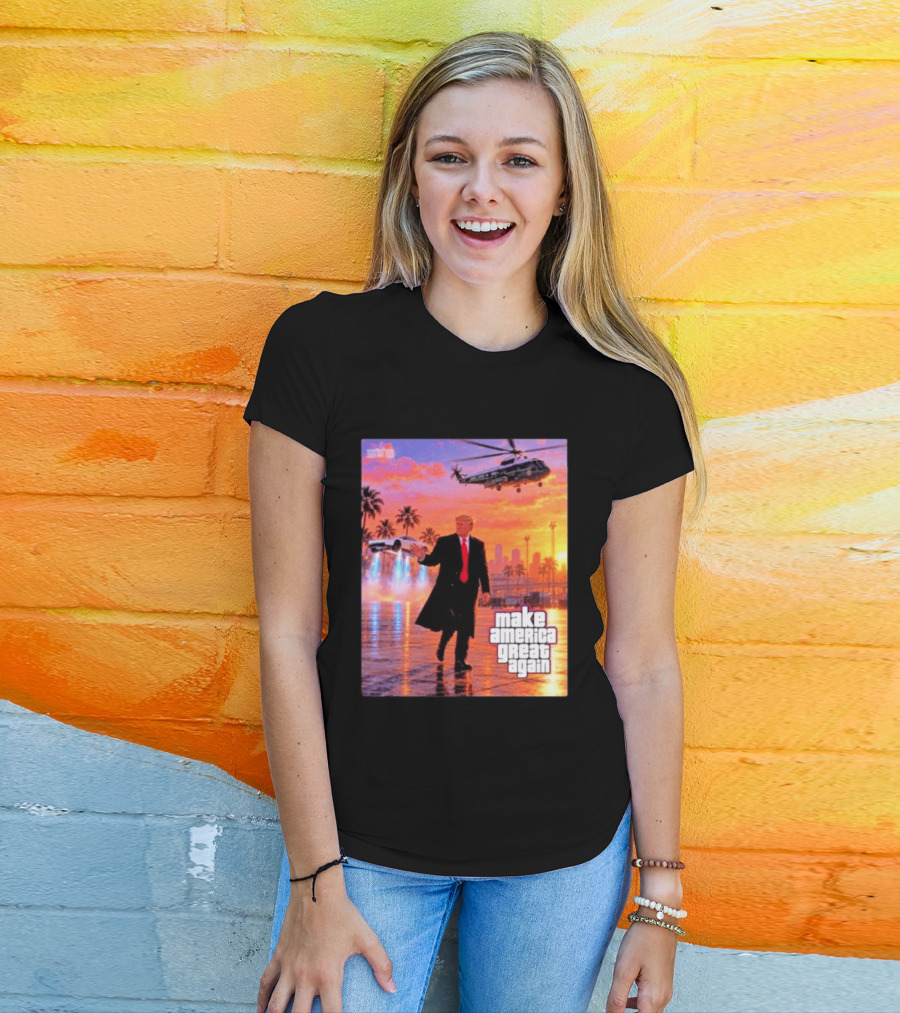 Make America Great Again Flying Cars Helicopter Sunset T-Shirt