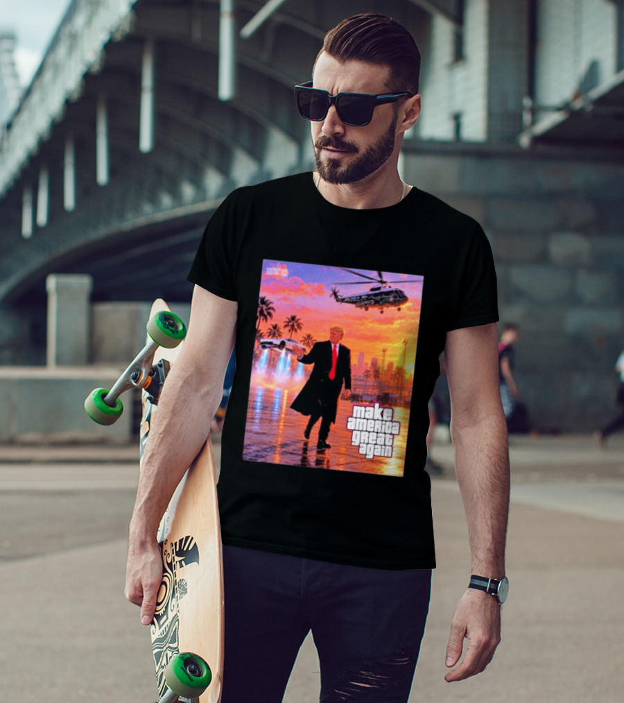 Make America Great Again Flying Cars Helicopter Sunset T-Shirt