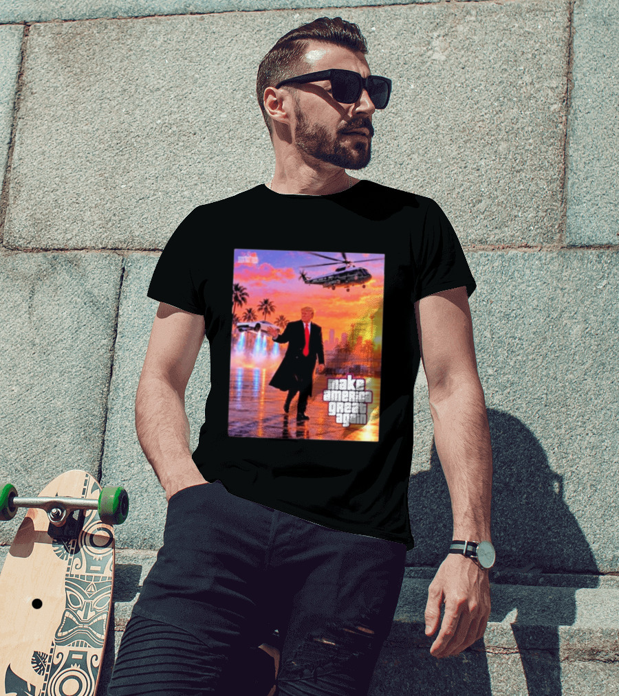 Make America Great Again Flying Cars Helicopter Sunset T-Shirt