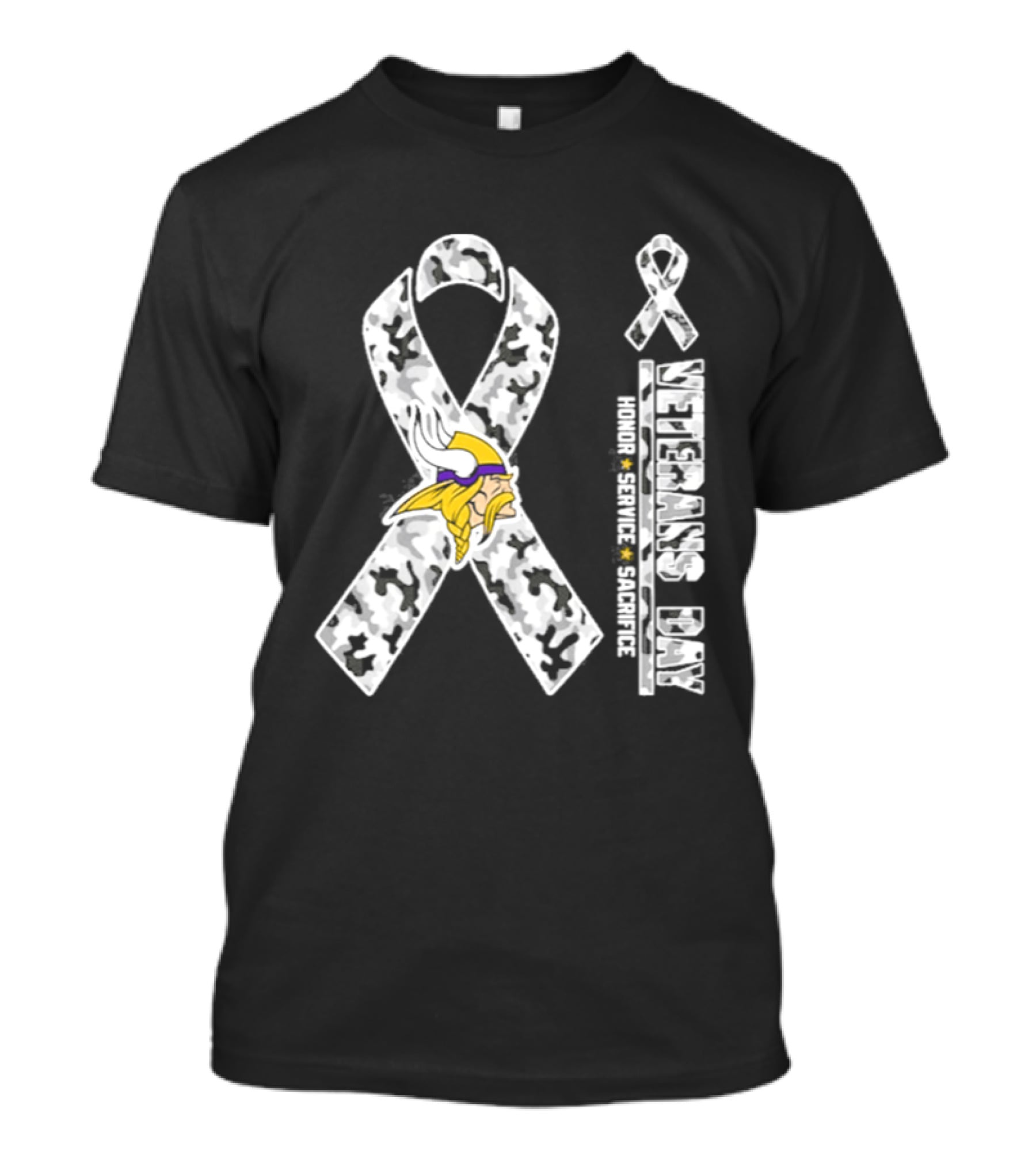 Minnesota Vikings Veterans Day 2026 Camo Ribbon Honor Service Sacrifice T-Shirt
